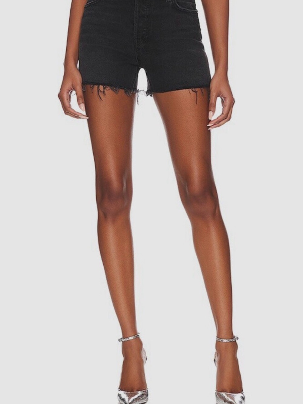 GRLFRND Black High-Rise Frayed Denim Shorties